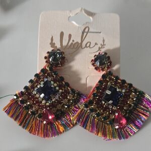 Viola Multicolor Statement Beaded And Fringe Earrings